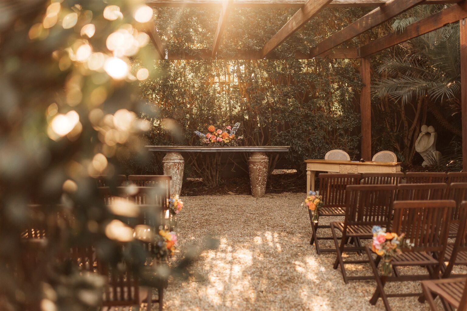 Candlelit Courtyard Garden set for a ceremony at Hillstone St Lucia