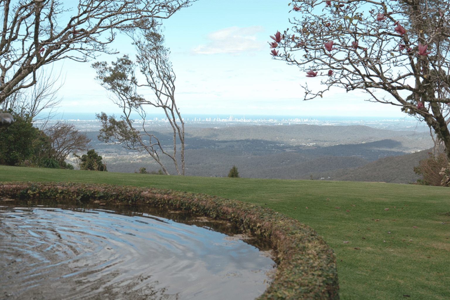 Garden pond on the escarpment with views to the coast