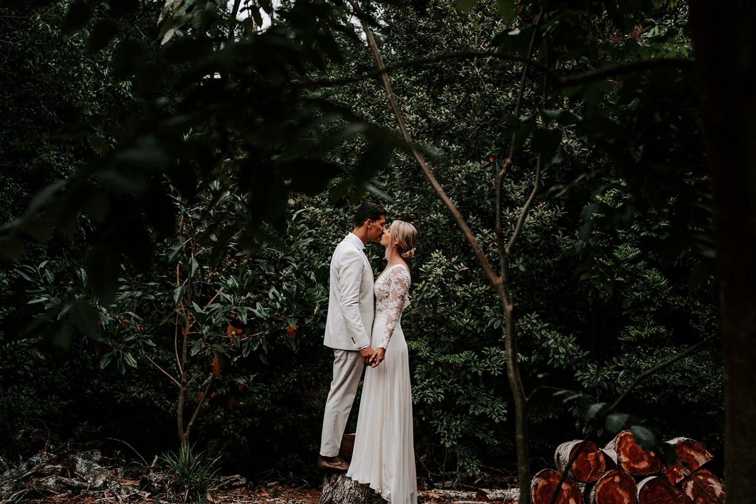 Couple embracing in the rainforest