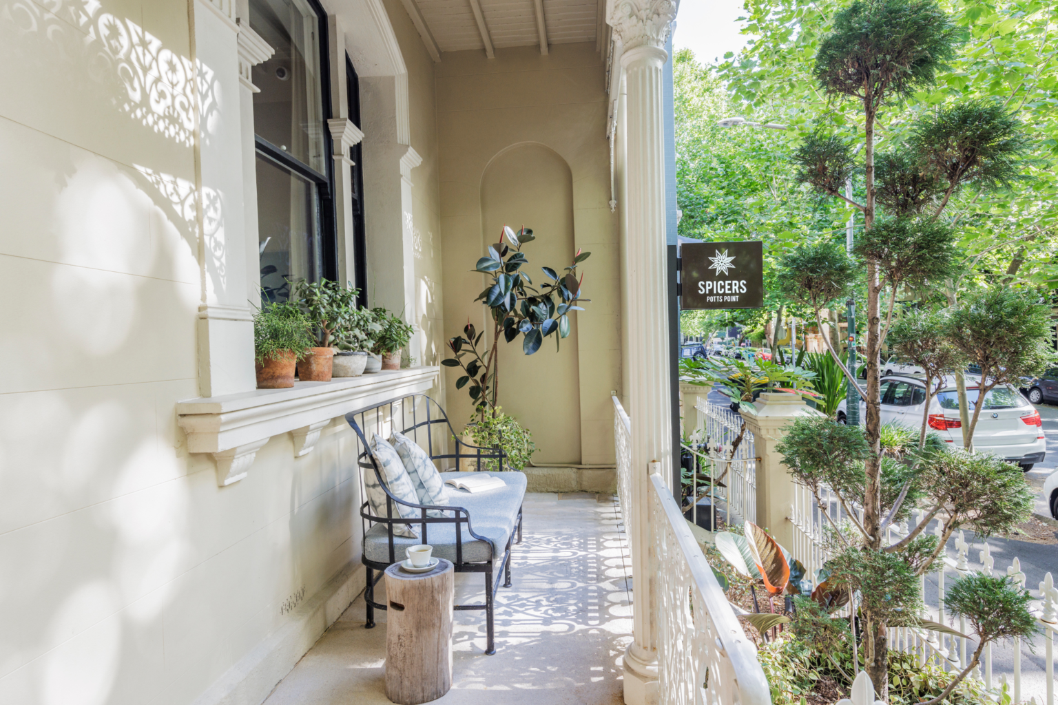 Terrace balcony with lounge seating at Spicers Potts Point