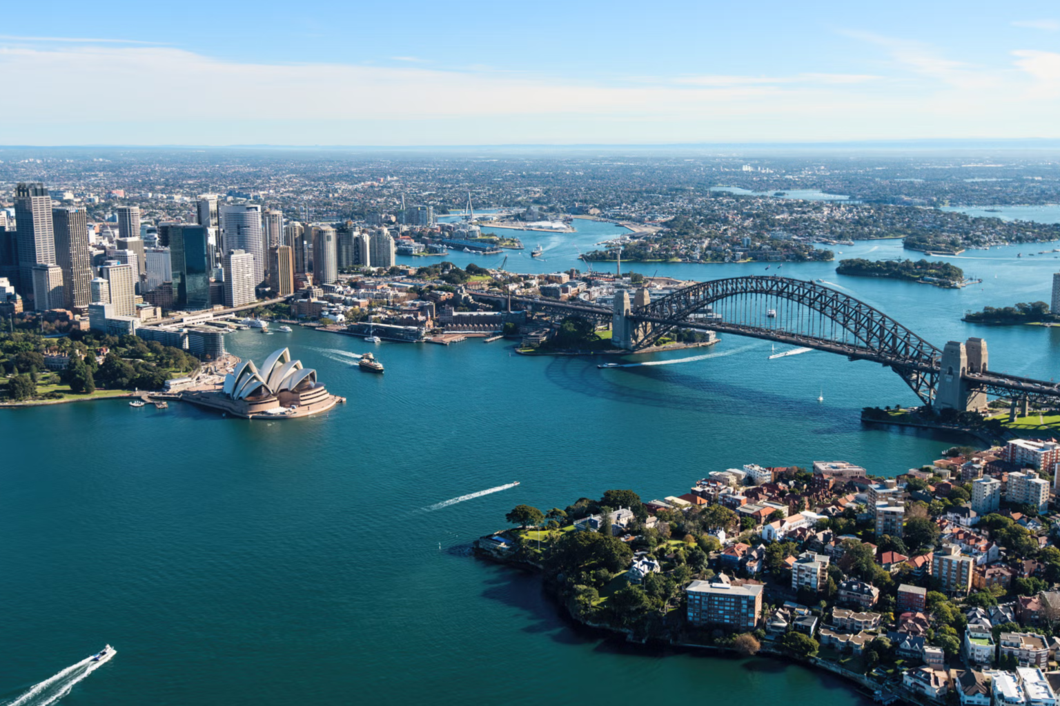 Aerial view of Sydney Harbour and the Harbour Bridge
