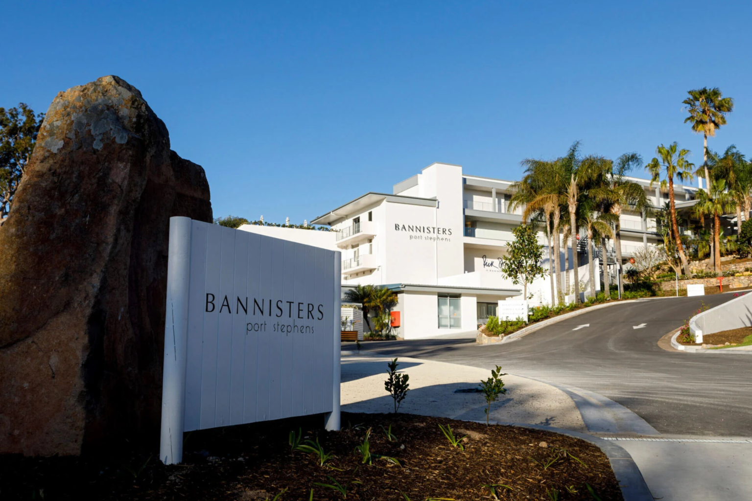 Bannisters Port Stephens entrance sign and hotel