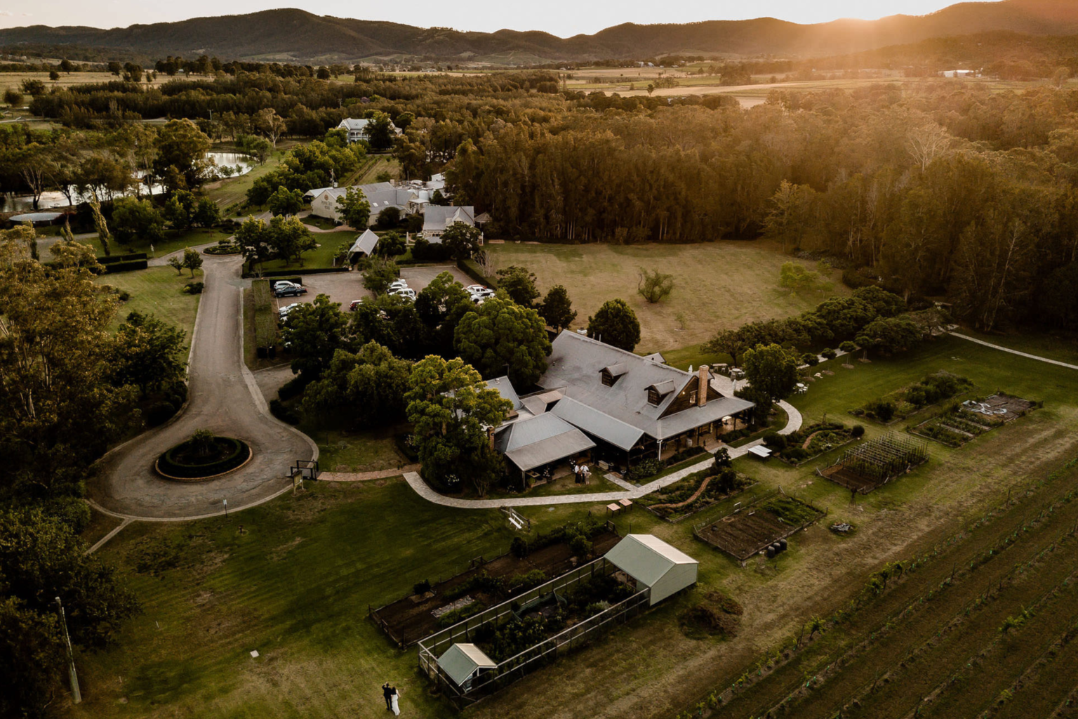 Aerial view of The Convent grounds and vineyards, Pokolbin