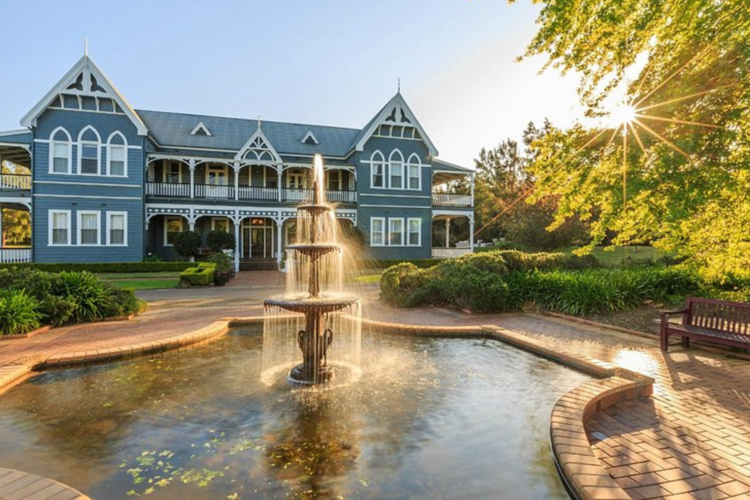 Fountain in front of the Victorian-style Convent guesthouse