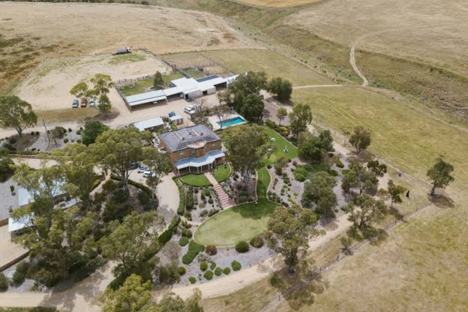 Aerial view of the Kingsford estate and surrounding farmland