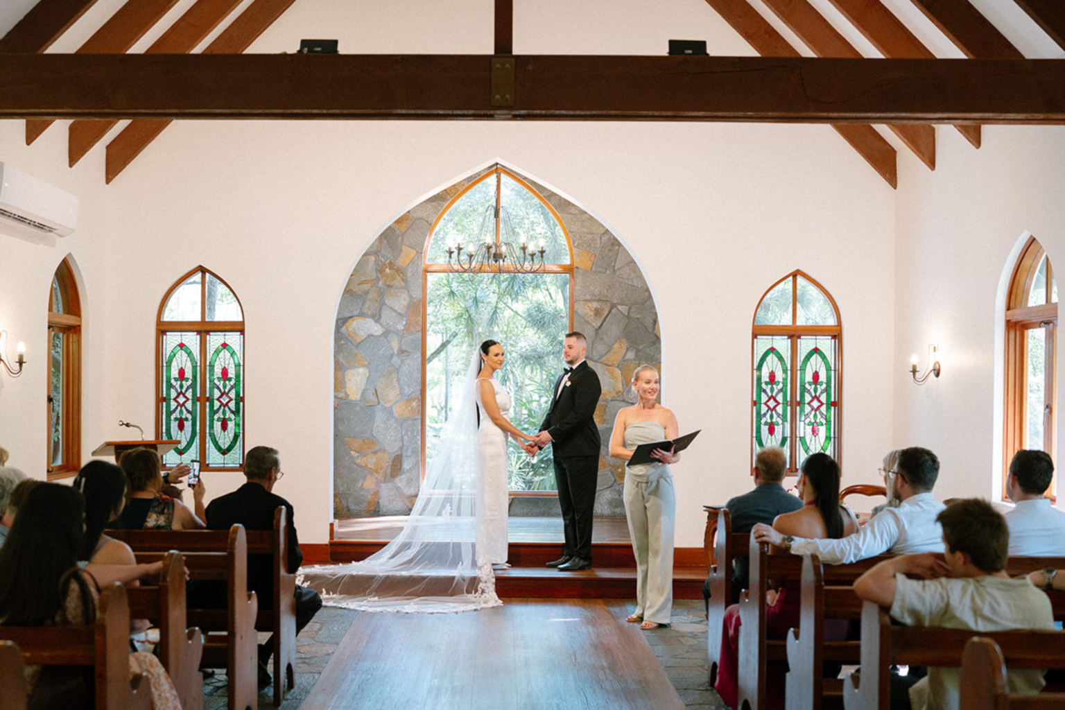 Ceremony inside the stone chapel at Coolibah Downs Private Estate