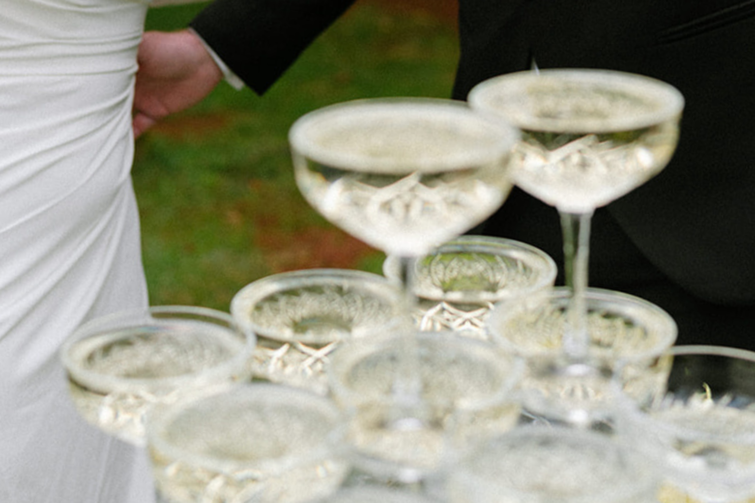 Champagne coupe tower at the ceremony