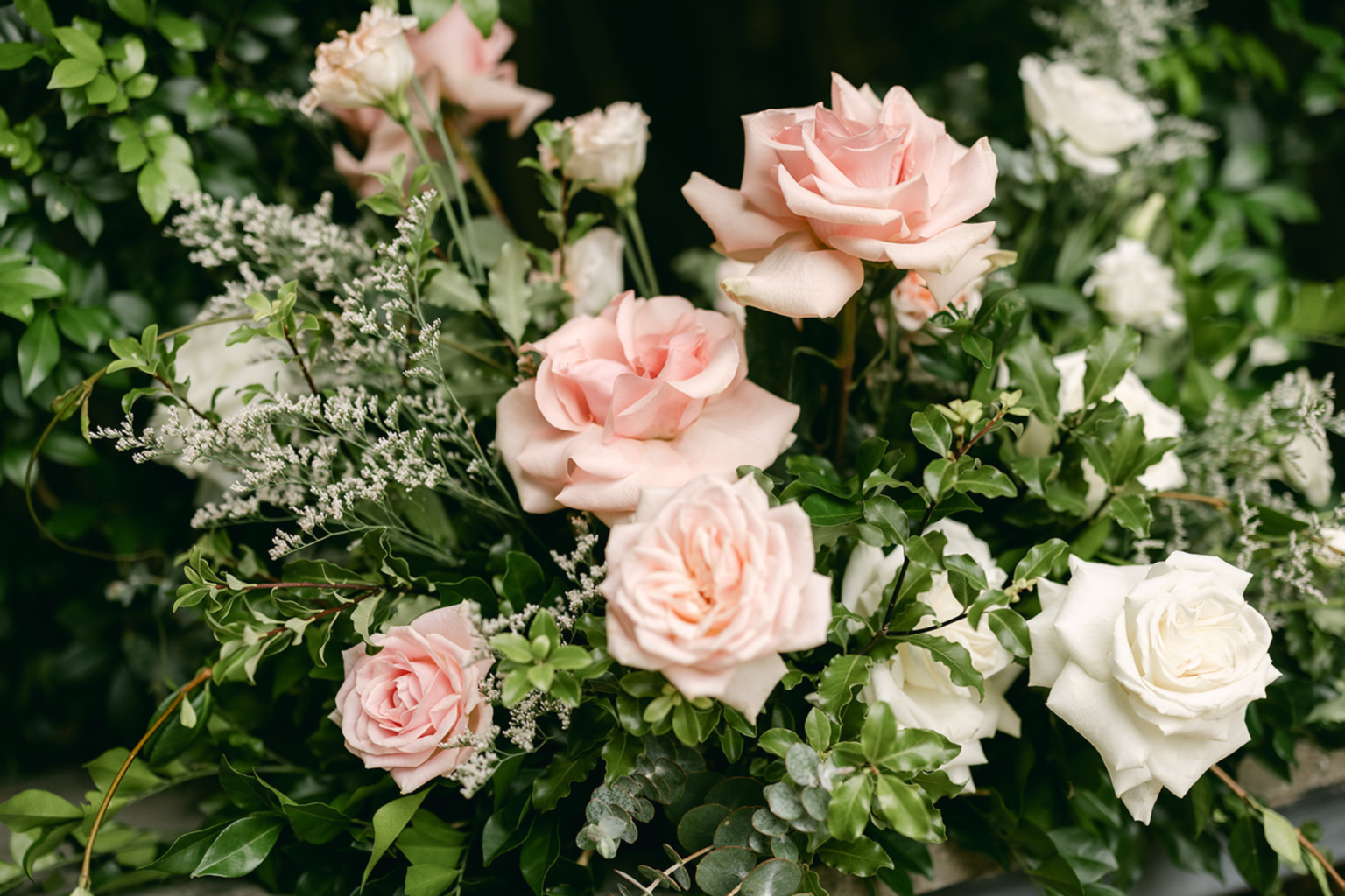 Pink and white rose floral arrangement