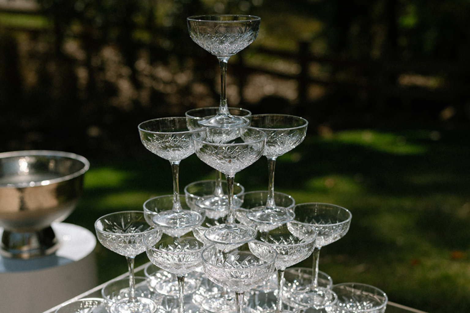 Champagne coupe tower ready for the celebration