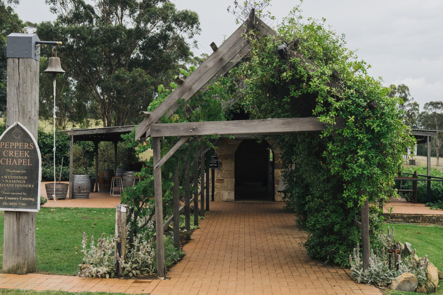 Pergola walkway leading to the chapel at Peppers Creek