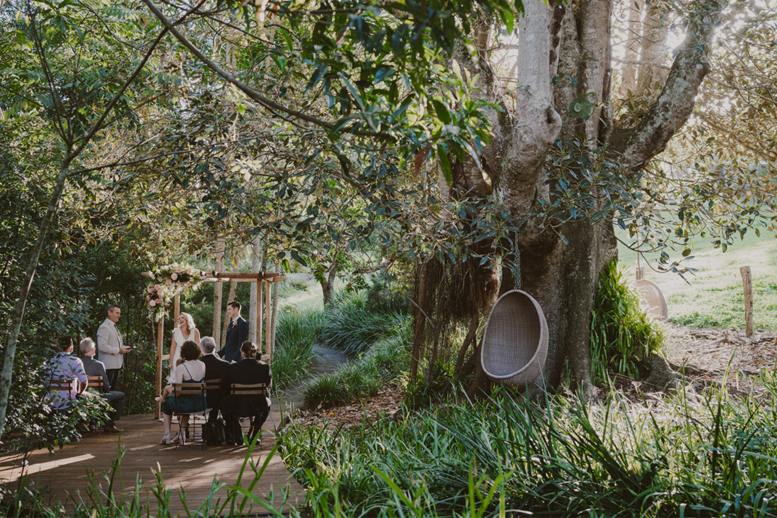Rainforest garden ceremony with guests at Spicers Tamarind Retreat